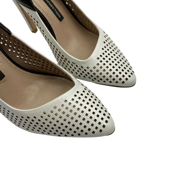 French Connection Maya Pumps Size 37.5 US 7.5 Perforated Leather Pointy Toe - Picture 5 of 12